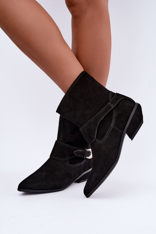 Insulated Serenelle cowboy-style ankle boots in faux suede in black