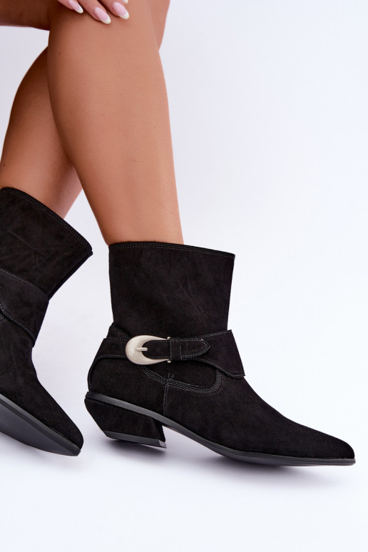 Insulated Serenelle cowboy-style ankle boots in faux suede in black