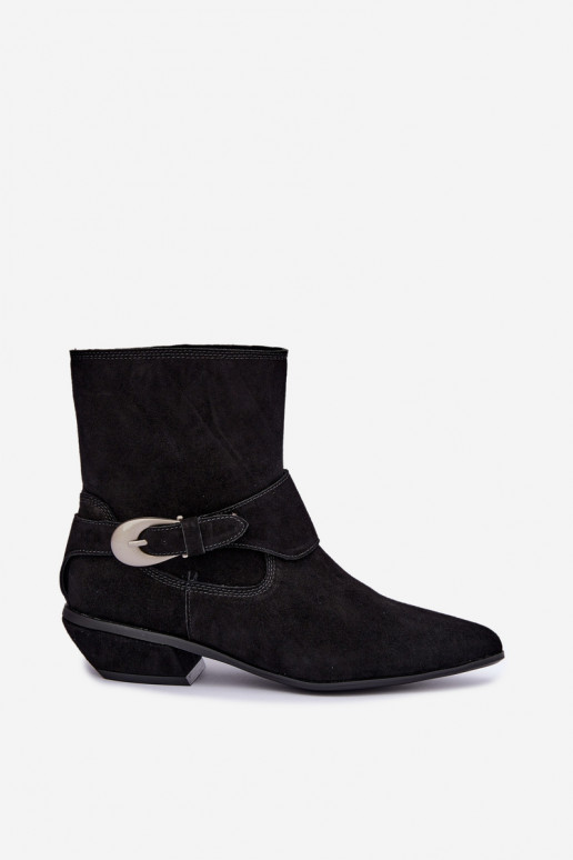 Pašiltinti kaubojiško stiliaus aulinukai iš dirbtinės zomšos juodos spalvos Serenelle