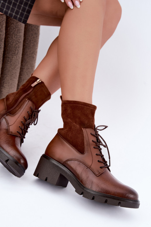Women's insulated ankle boots with heels brown Aurelis