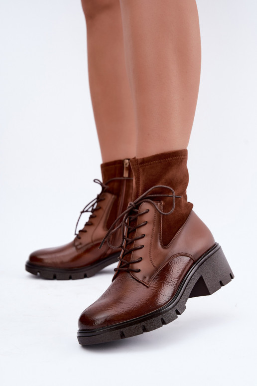 Women's insulated ankle boots with heels brown Aurelis