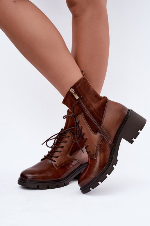 Women's insulated ankle boots with heels brown Aurelis