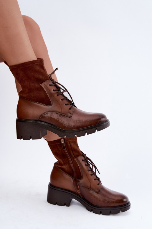 Women's insulated ankle boots with heels brown Aurelis