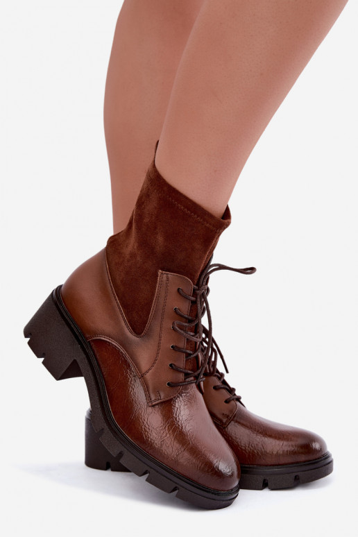 Women's insulated ankle boots with heels brown Aurelis