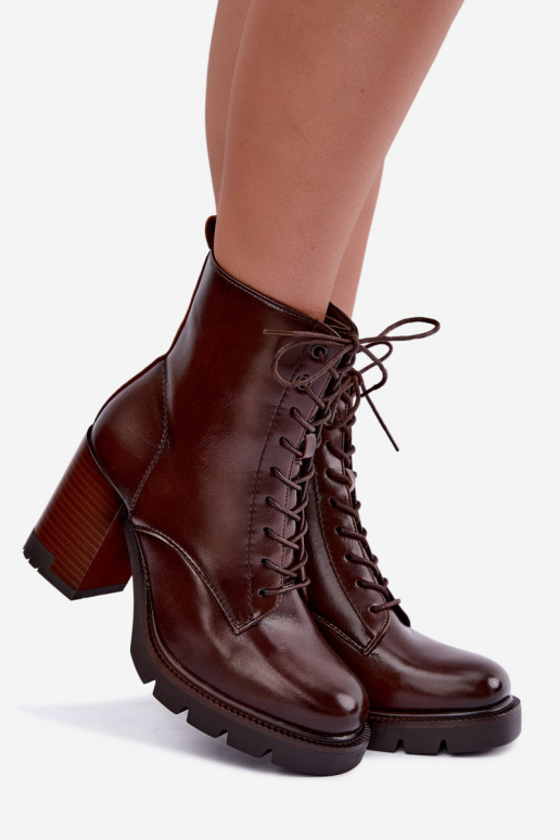 Insulated ankle boots with heels dark brown Isalys