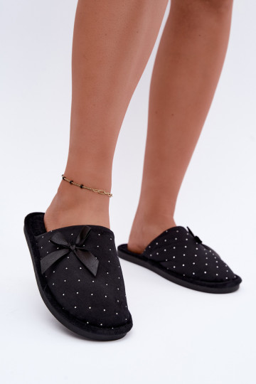 Decorated slippers with bows black Loriane
