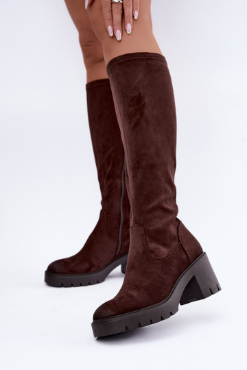 Over-the-knee boots made of faux suede with heels chocolate Vinceza 58332 2