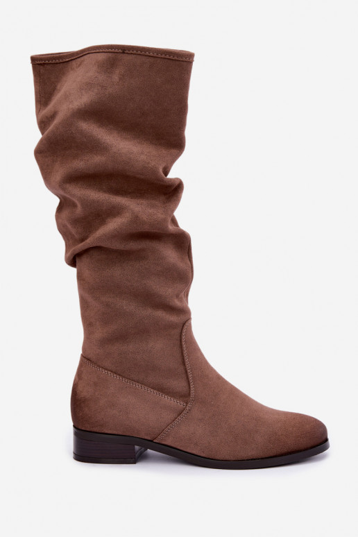 Wrinkled insulated over-the-knee boots with wide heels sand Vinceza 58669