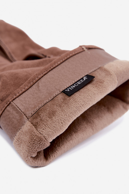 Wrinkled insulated over-the-knee boots with wide heels sand Vinceza 58669