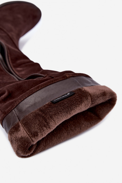 Wrinkled insulated over-the-knee boots with wide heels chocolate Vinceza 58669