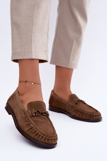 suede moccasins with ruffles and decoration Vinceza 31718 in sand color