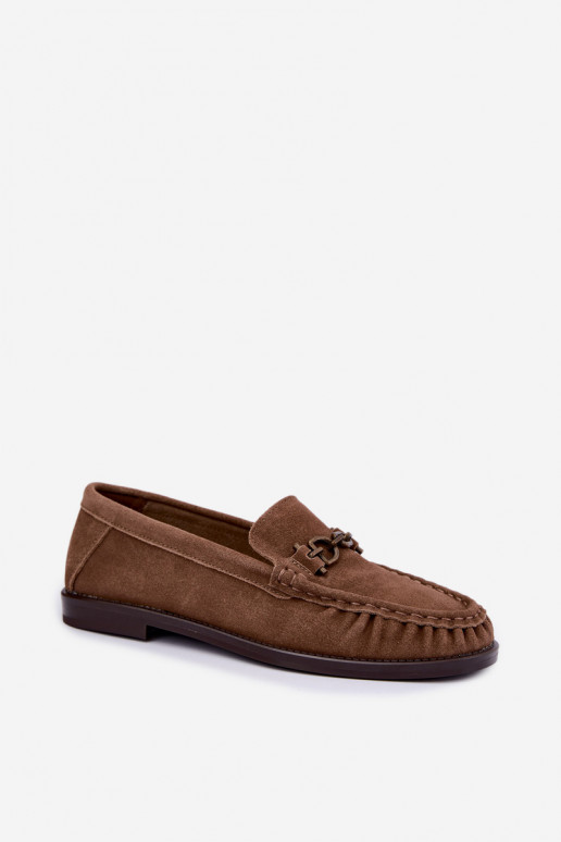 suede moccasins with ruffles and decoration Vinceza 31718 in sand color
