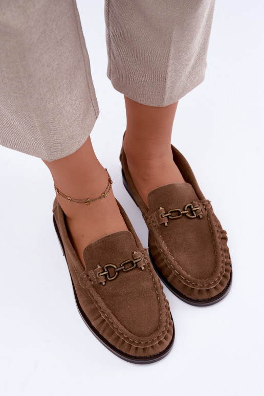 suede moccasins with ruffles and decoration Vinceza 31718 in sand color