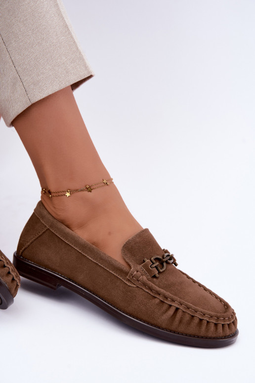 suede moccasins with ruffles and decoration Vinceza 31718 in sand color