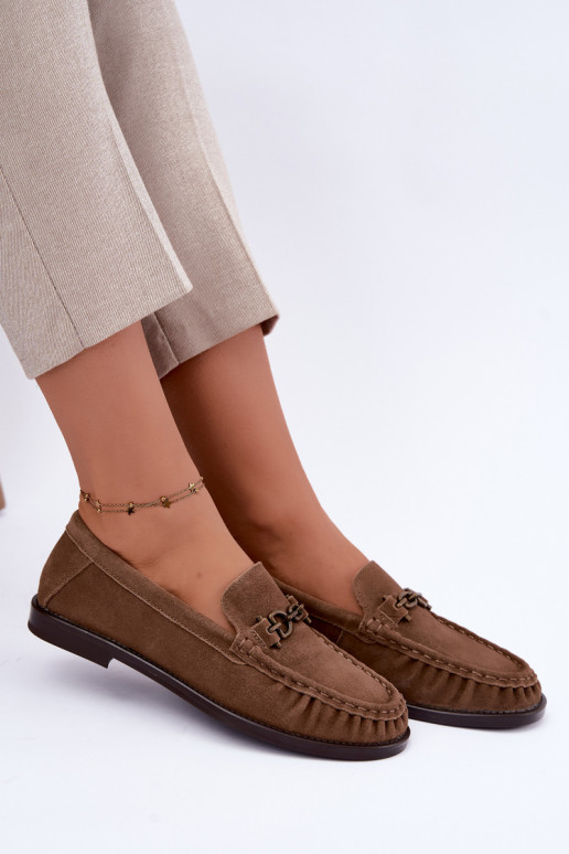 suede moccasins with ruffles and decoration Vinceza 31718 in sand color