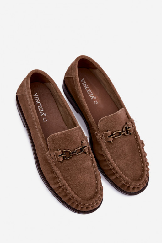 suede moccasins with ruffles and decoration Vinceza 31718 in sand color