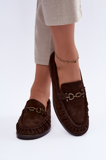 suede moccasins with ruffles and decoration Vinceza 31718 in chocolate color