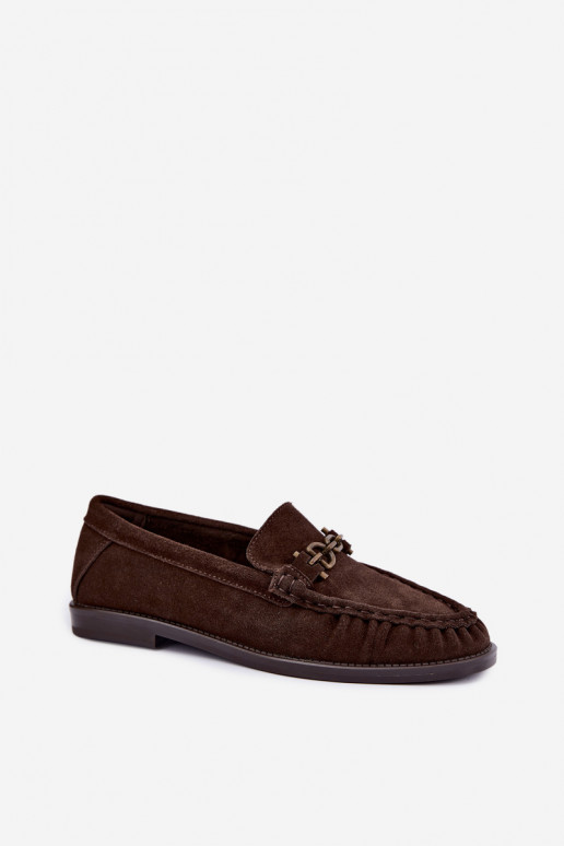 suede moccasins with ruffles and decoration Vinceza 31718 in chocolate color