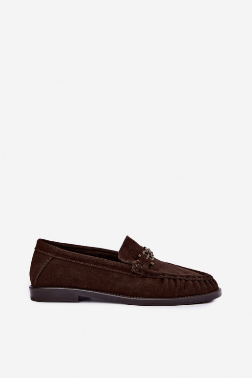 suede moccasins with ruffles and decoration Vinceza 31718 in chocolate color