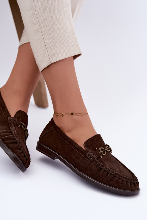 suede moccasins with ruffles and decoration Vinceza 31718 in chocolate color