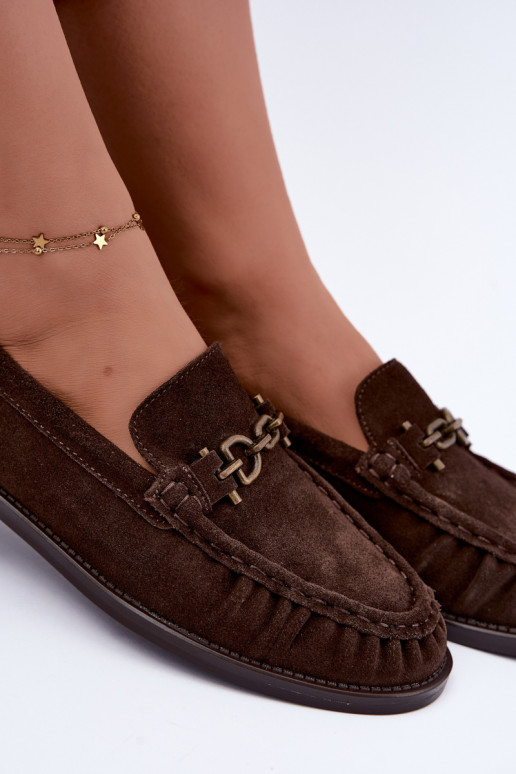 suede moccasins with ruffles and decoration Vinceza 31718 in chocolate color