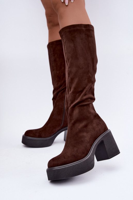 women's long boots with platform in chocolate color Nesalie