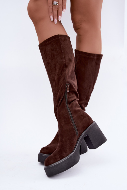 women's long boots with platform in chocolate color Nesalie