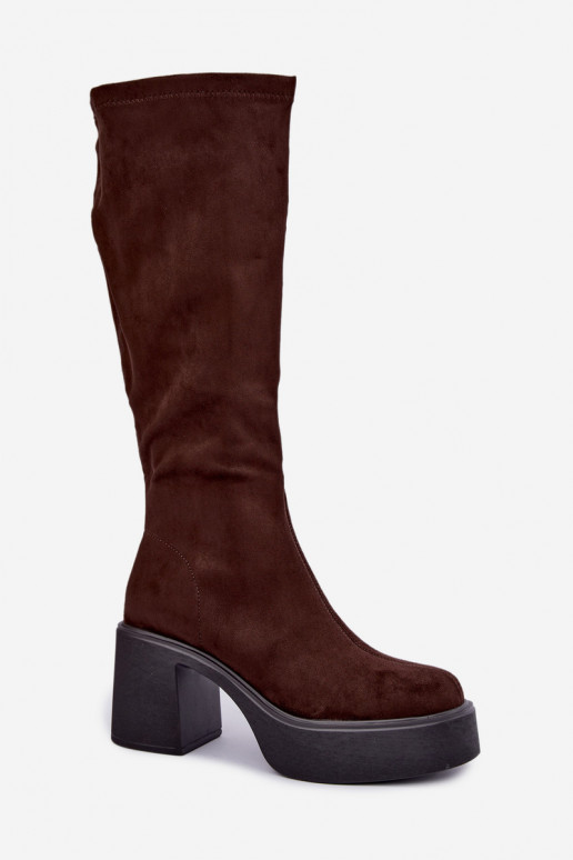 women's long boots with platform in chocolate color Nesalie