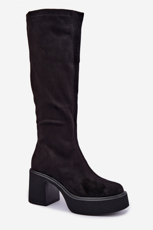 women's long boots with platform in black color Nesalie