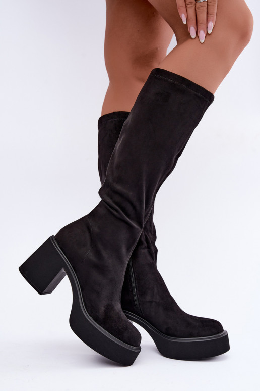 women's long boots with platform in black color Nesalie