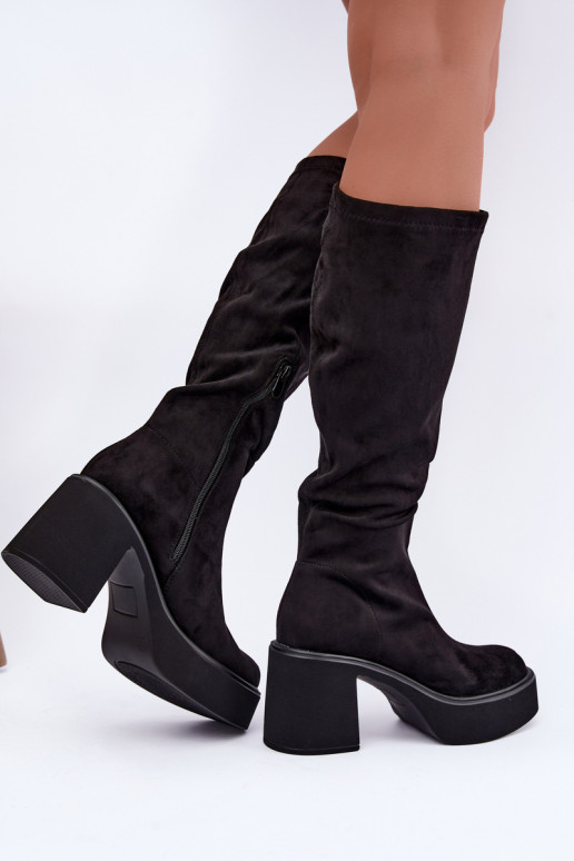 women's long boots with platform in black color Nesalie