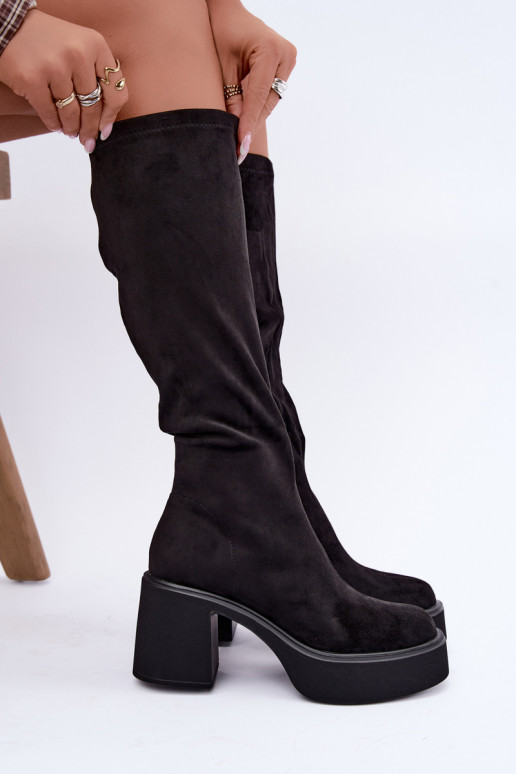 women's long boots with platform in black color Nesalie