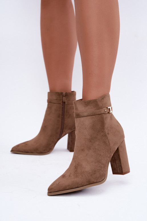 ankle boots with heels and decorative straps in sand color Preselle