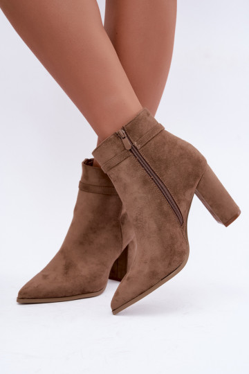 ankle boots with heels and decorative straps in sand color Preselle 2