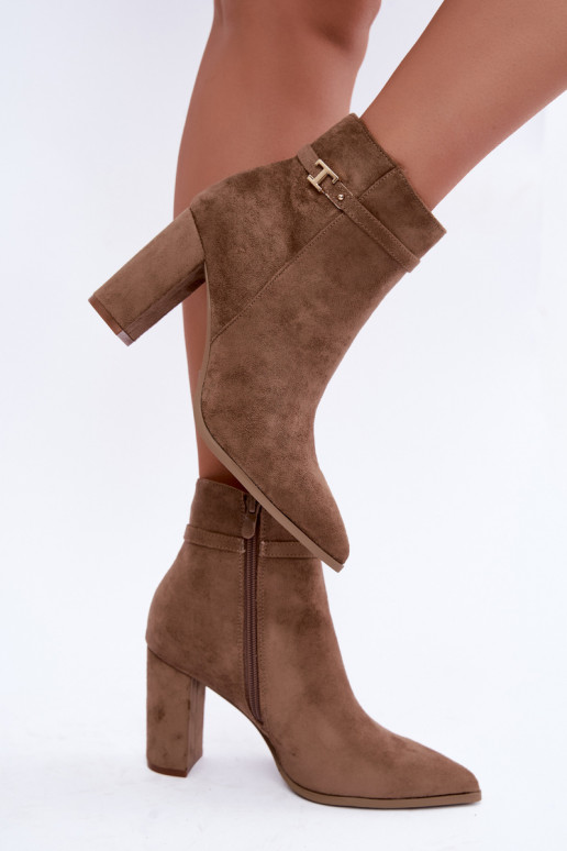 ankle boots with heels and decorative straps in sand color Preselle