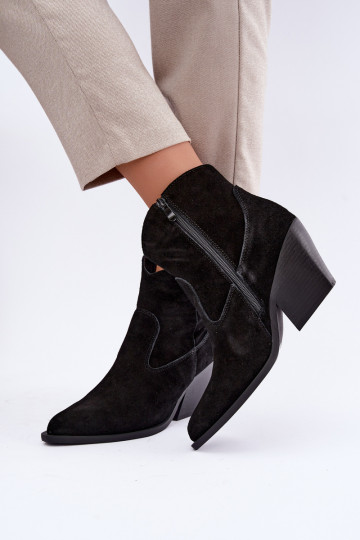faux fur lined suede cowboy style boots with heels in black color Tirabelle 2
