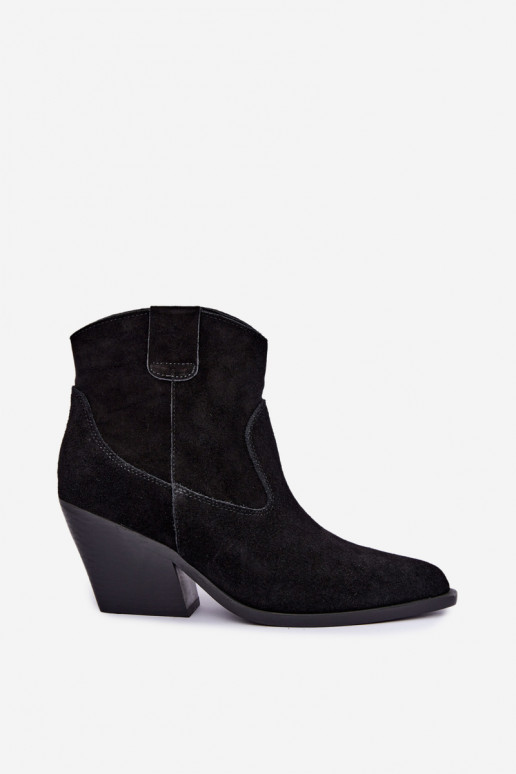 faux fur lined suede cowboy style boots with heels in black color Tirabelle