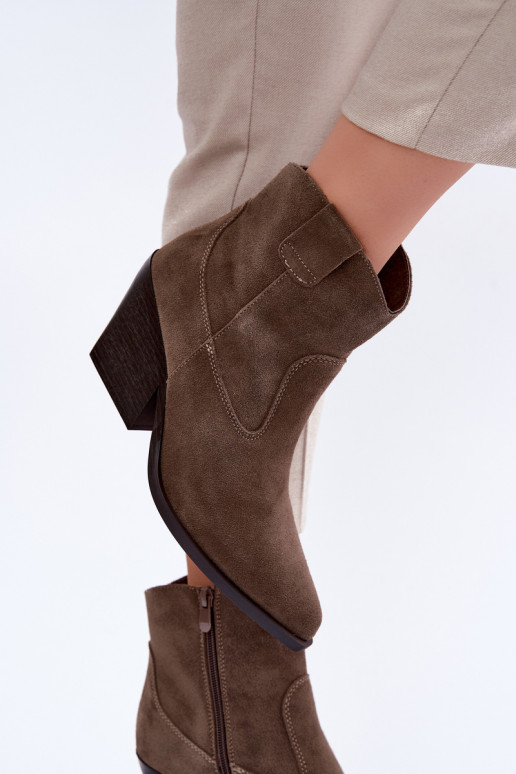 Khaki suede cowboy-style ankle boots with heels Tirabelle