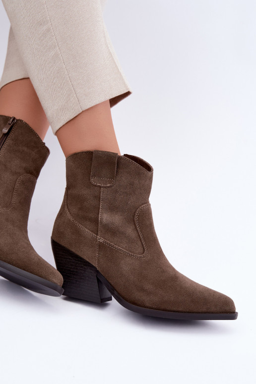 Khaki suede cowboy-style ankle boots with heels Tirabelle