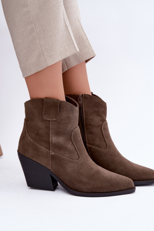 Khaki suede cowboy-style ankle boots with heels Tirabelle