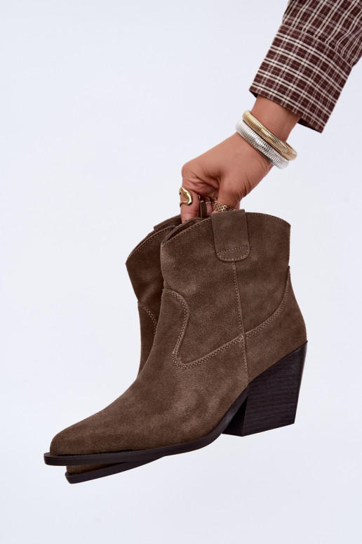 Khaki suede cowboy-style ankle boots with heels Tirabelle