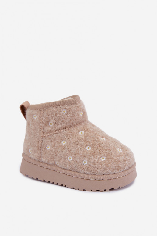 Sand-colored children's snow boots with floral motifs Lunabelle