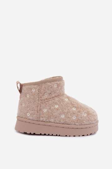 Sand-colored children's snow boots with floral motifs Lunabelle 2