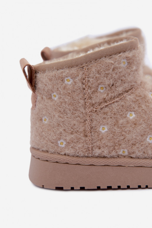 Sand-colored children's snow boots with floral motifs Lunabelle