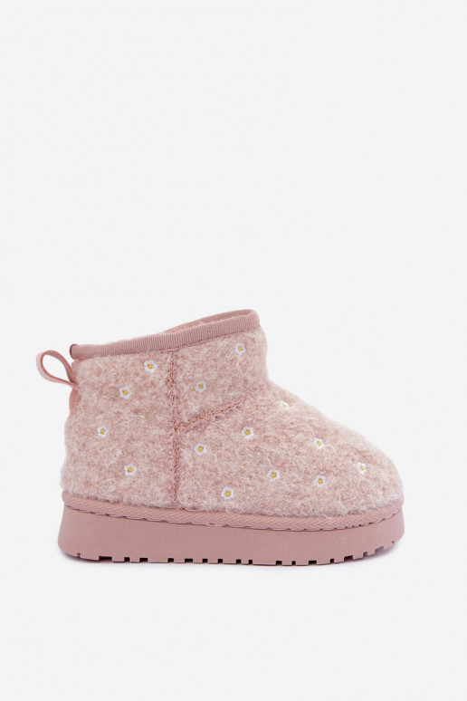 Pink children's snow boots with floral motifs Lunabelle