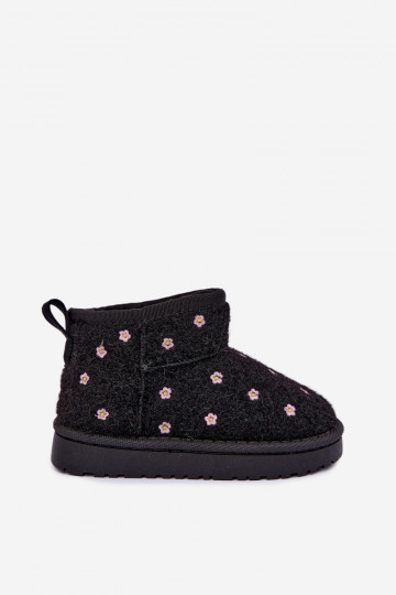 Black children's snow boots with floral motifs Lunabelle 2