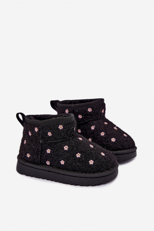 Black children's snow boots with floral motifs Lunabelle
