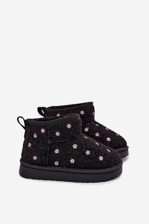 Black children's snow boots with floral motifs Lunabelle