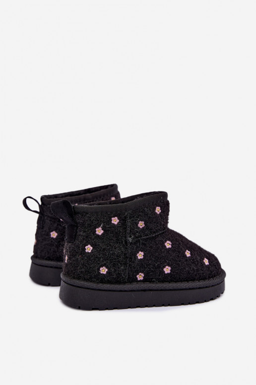 Black children's snow boots with floral motifs Lunabelle