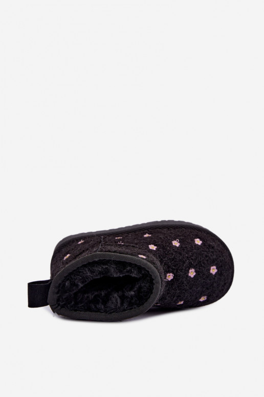 Black children's snow boots with floral motifs Lunabelle